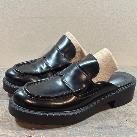 Tony Bianco Black Leather Loafer Slip On Mules - Picture 2 of 11